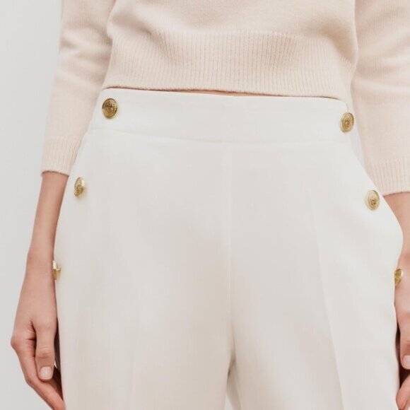 NEW Zara Women's BUTTONED STRAIGHT LEG PANTS White - Picture 5 of 11